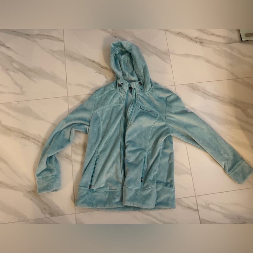 Free Country Light Aqua Hooded Zip-Up Fleece Jacket